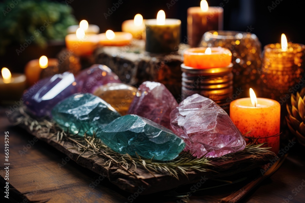 Wall mural crystals altar idea. creating sacred meditaion space with good vibes for home