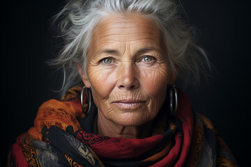 Beautiful old lady, incredible old age, seniorita grandmother granny elderly woman gray hair portret cute cheerful happy fun pretty smiling fashionable.