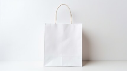 White Shopping paper bag with shadow isolated on white background. AI generated image - obrazy, fototapety, plakaty