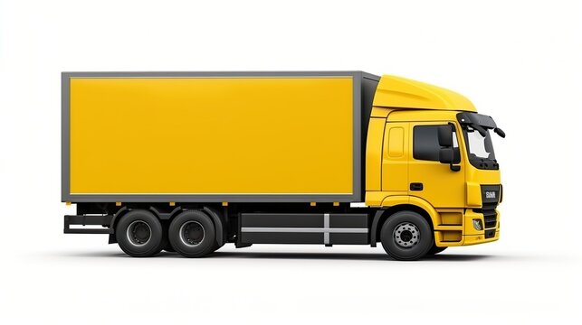 Yellow container truck side view isolated background. AI generated image