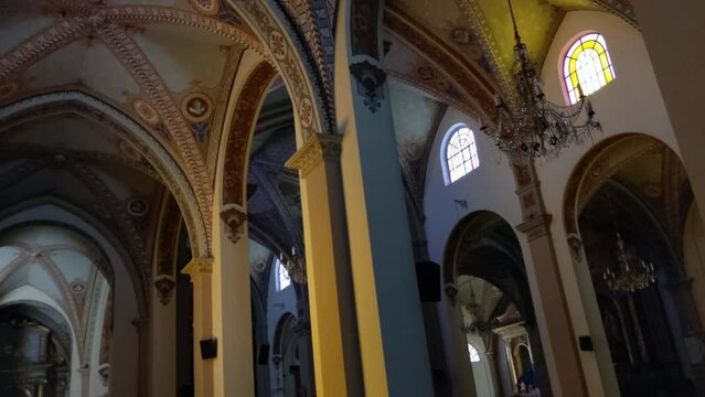 Interior View of the Catholic Church Called "Parroquia Santisimo Sacramento" in Tandil, Buenos Aires Province, Argentina. 4K.