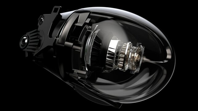 Car headlight led projector bulb lamp isolated dark background. AI generated image