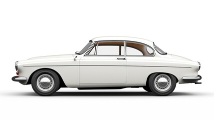 Unique white classic car isolated white background. AI generated image