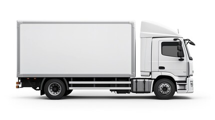 Fototapeta na wymiar White container truck side view isolated background. AI generated image
