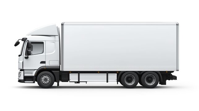 White container truck side view isolated background. AI generated image
