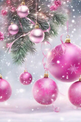 Fototapeta na wymiar pink christmas background with baubles and place for text