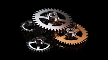 Fototapeta na wymiar Close-up detail of metal cog wheels gears. AI generated image