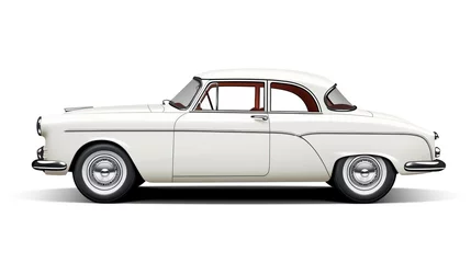 Fotobehang Unique white classic car isolated white background. AI generated image © is