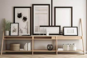 Poster frame on shelf in modern interior. Generative AI