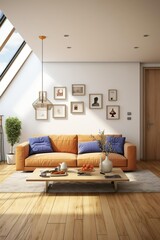 Modern interior of living room with sofa 3d render