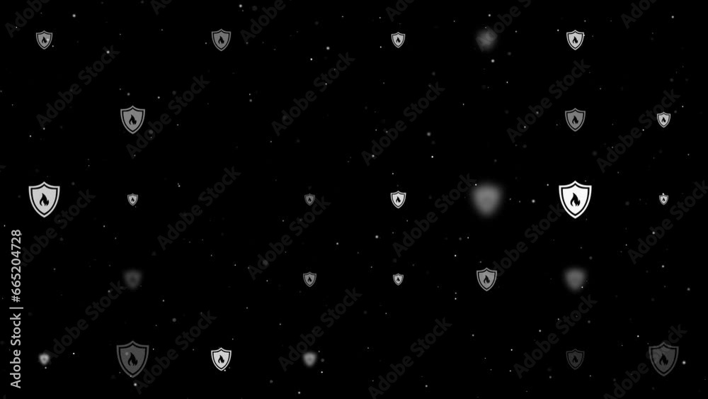 Poster template animation of evenly spaced fire protection symbols of different sizes and opacity. animatio