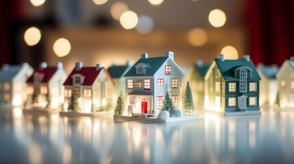Mini Christmas houses, Christmas interior decoration. Generative AI - obrazy, fototapety, plakaty
