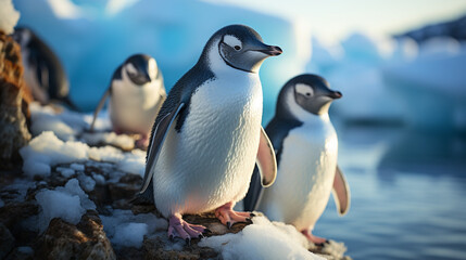 Penguin family in natural habitat. 