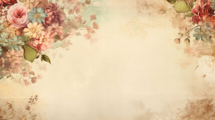 Vintage background with flowers as wallpaper illustration, shabby chic