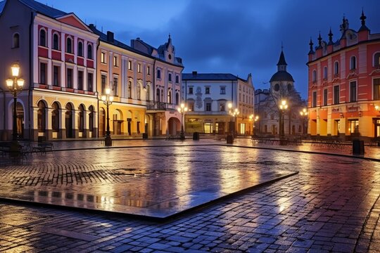 Downtown square in Komarno, Slovakia. Generative AI