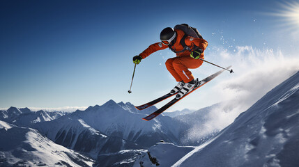 Winter extreme sports cool shot of  ski in motion  - obrazy, fototapety, plakaty