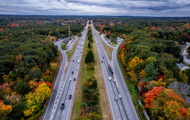 Aerial view of interstate 495 with fall foliage
-Chelmsford, Massachusetts 