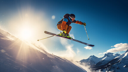 Winter extreme sports cool shot of  ski in motion  - obrazy, fototapety, plakaty