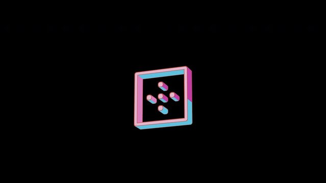 Bright border outer icon is jumping merrily. Retro style. Alpha channel black. Looped from frame 120 to 240, Alpha BW at the end