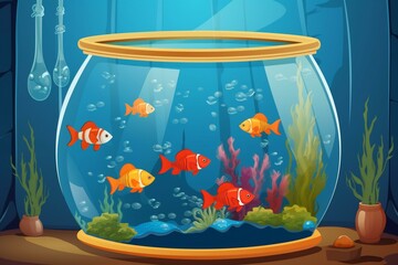 Illustration of aquarium containing various colorful fish. Generative AI