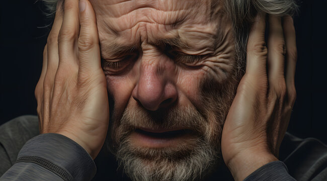 Old Man In Pain Holding His Head