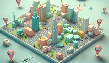 cute isometric map location pastel colorful concept