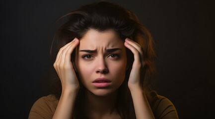 woman with headache holding her head in pain