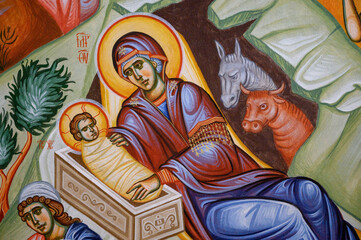 The Birth of Jesus. The Žitomislić Monastery, Bosnia and Herzegovina. 08 Apr 2022. - obrazy, fototapety, plakaty