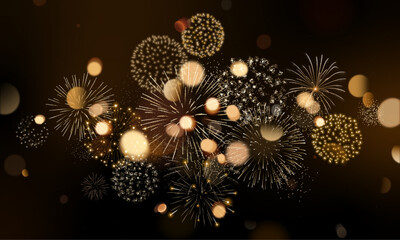 Gold fireworks vector background with bokeh. Abstract New Year background. - 665219952