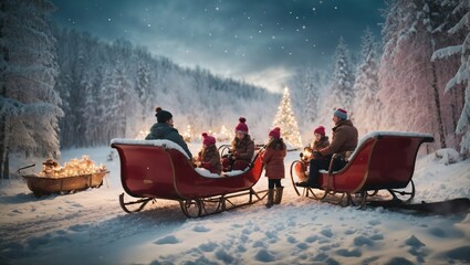 family in a Santa Claus sledge