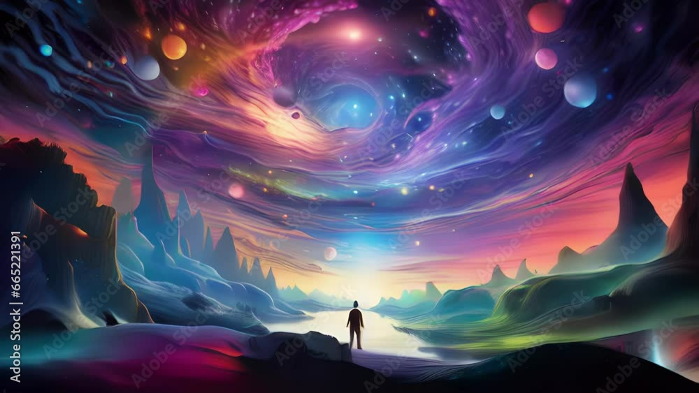 Wall mural embark on a psychedelic journey through time and space, where reality becomes an elusive concept and