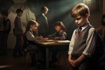 A melancholic kid is isolated, ignored by peers, facing school bullying