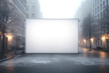 A blank white banner template for street advertising in the city during the holiday season