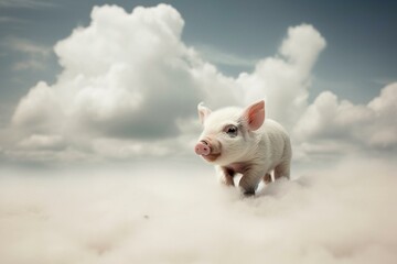 An adorable pig frolics through the fluffy clouds. Generative AI