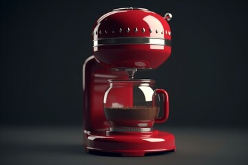 Retro coffee maker in red. 3D rendering. Generative AI