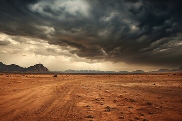 ominous cloudy atmosphere over arid landscape. Generative AI