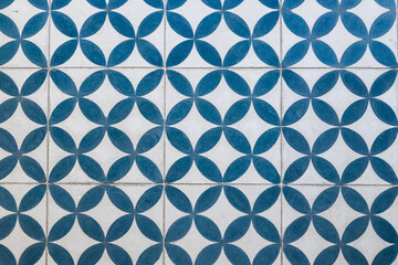 Portuguese ceramic tile pattern, traditional blue tile floor