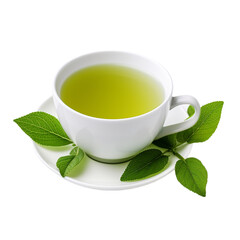 cup of green tea with leaves isolated on white background, ai generated
