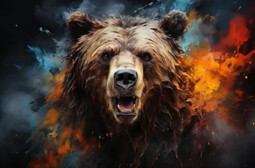 Dekokissen Colorful painting of a bear with creative abstract elements as background © loran4a