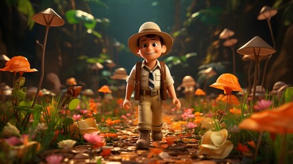 Forest Quest: Animated Boy on a Magical Adventure Through the Woods - obrazy, fototapety, plakaty
