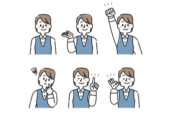 さまざまな表情の会社員の女性のイラストセット