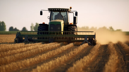 Obraz premium A large harvester in operation in a farm field, generated by AI