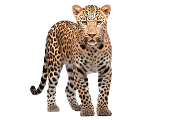 Leopard isolated on a transparent background. Animal front view portrait.