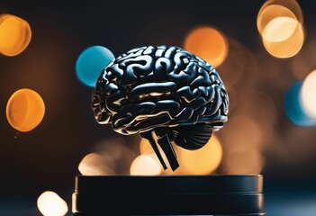 AI generated illustration of a metallic human brain on display