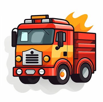 an orange truck on fire with flames coming out the side