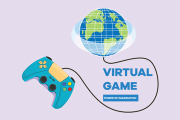 Happy people playing virtual game. Virtual game  concept. Colored flat vector illustration isolated.