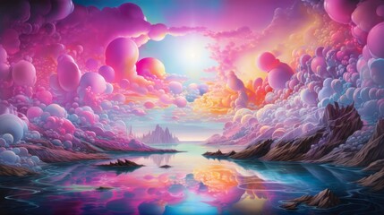 Neon rainbow, clouds photorealistic surrealism wallpaper.