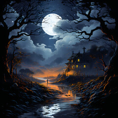 halloween landscape moon