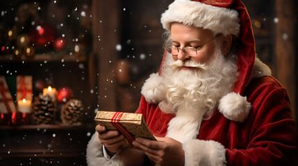 An HQ Photo of Santa Claus Giving Christmas Gifts. Heartwarming and Happy moment