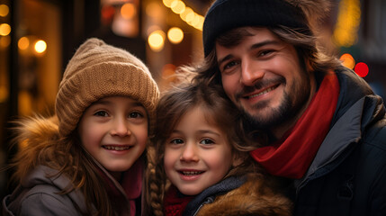 A high-resolution 4K portrait Portrait of a Young, Happy and Smiling family on Christmas Holiday at Home cherishing the moment with a heartfelt selfie with little daughter.